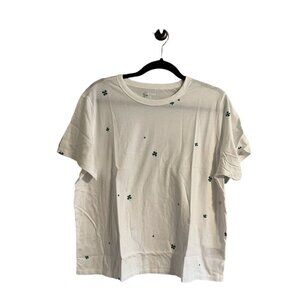 Old Navy Top Women XL White Shamrock Preppy Classic St Patricks Novelty Themed